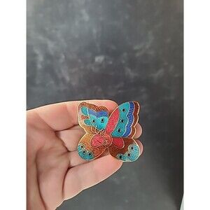 Cloisonne Multicolored Enamel Butterfly Scarf Slide Clip Vintage
